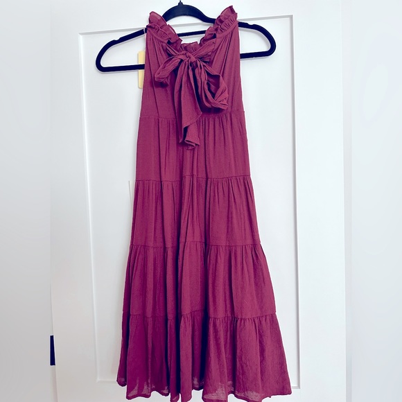 Halter Bow Entro Dress in Dark Red - Picture 2 of 4